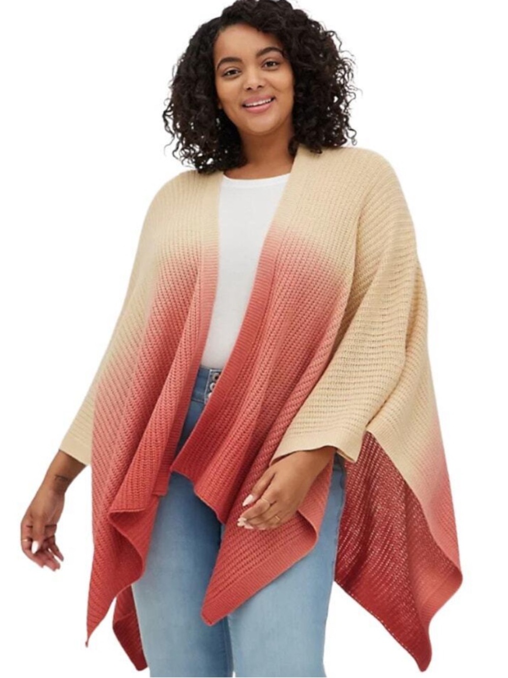 Torrid Color Block Knit Ruana One Size NWT Cream Coral Boho